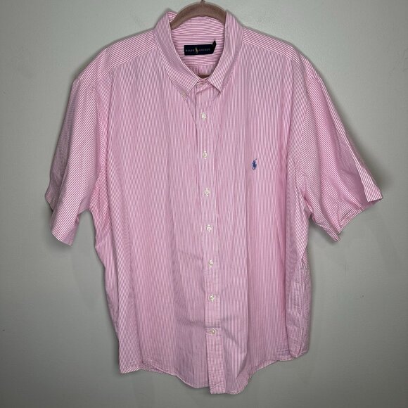 Polo Ralph Lauren RL Untucked Fit Seersucker Pink Stripe Short Sleeve Shirt 3XB - Picture 1 of 6